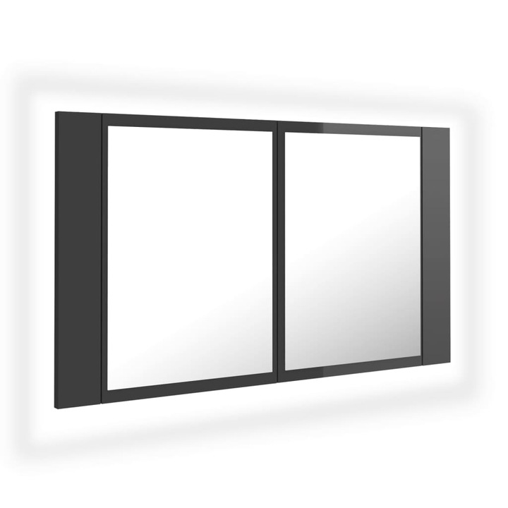 Шкаф с LED огледало за баня vidaXL, сив гланц, 80x12x45 см, акрил