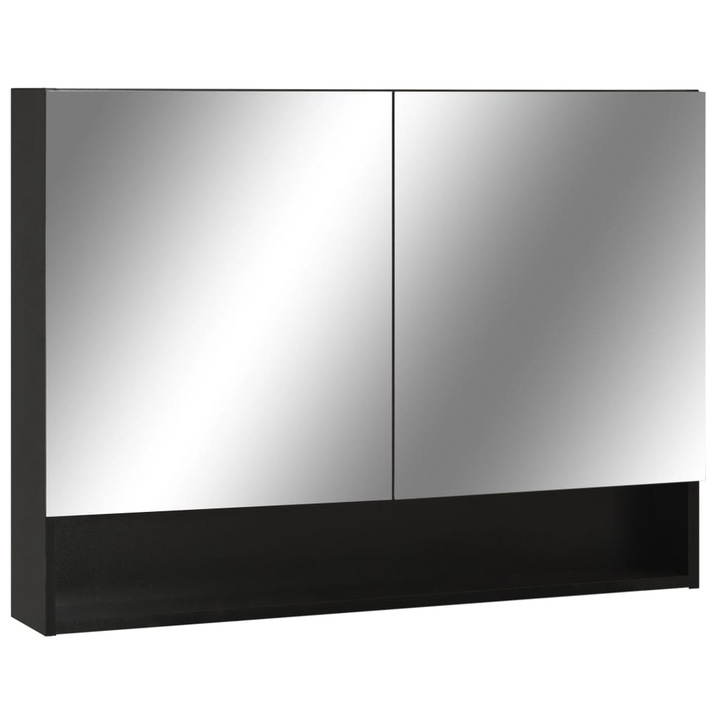 Шкаф с LED огледало за баня vidaXL, черен, 80x15x60 см, МДФ, 17.85 Kg