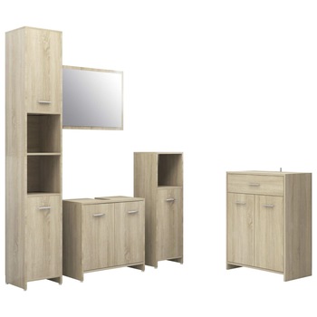 Set mobilier de baie 4 piese, vidaXL, PAL, Maro Stejar Sonoma Set mobilier de baie 4 piese, vidaXL, PAL, Maro Stejar Sonoma