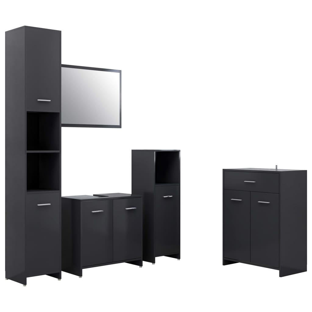 Set mobilier de baie 4 piese, vidaXL, PAL, Gri