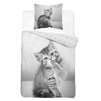 Set lenjerie de pat Detexpol, model cu pisicuta, bumbac, 140x200 cm Set lenjerie de pat Detexpol, model cu pisicuta, bumbac, 140x200 cm