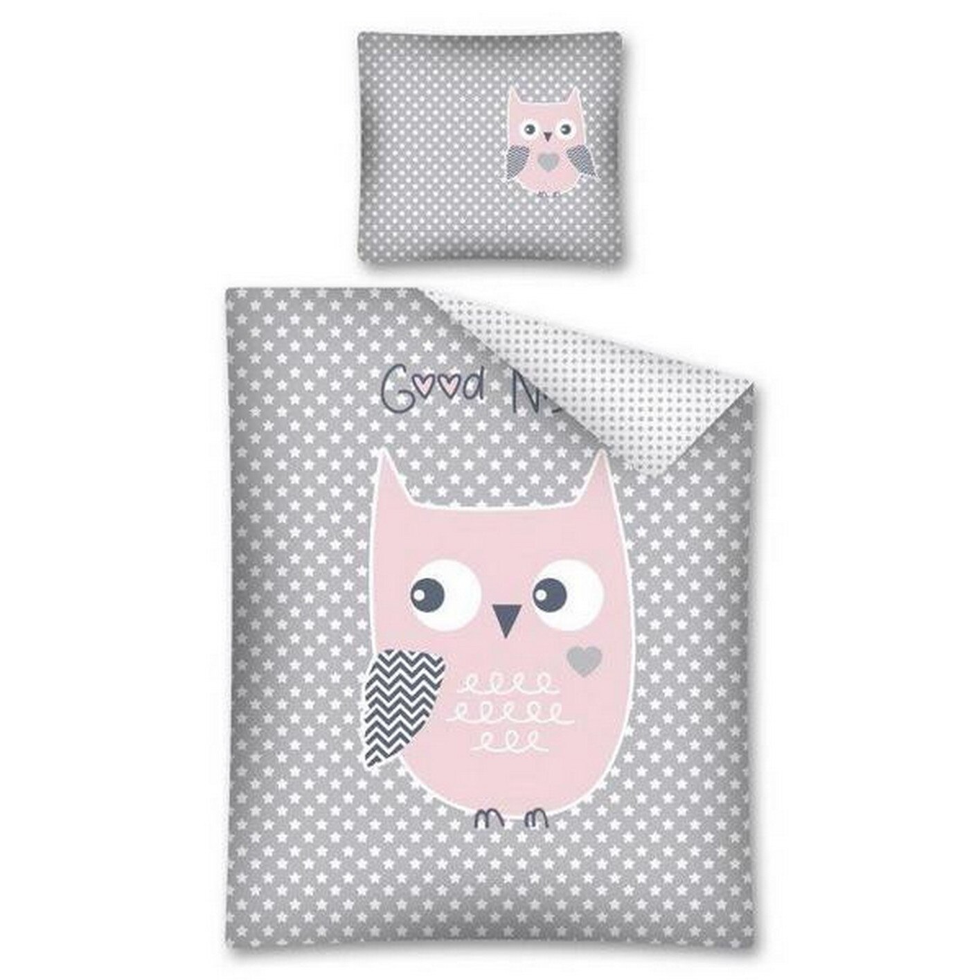 Set lenjerie de pat copii Detexpol, model cu bufnita, bumbac, 100x135 cm