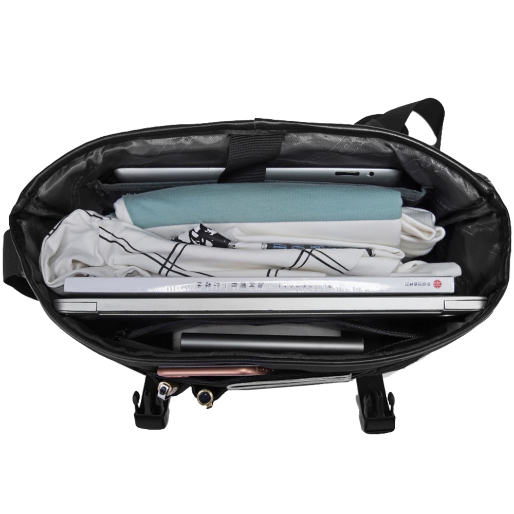 Geanta laptop 15.6", de umar sau de mana, tip messenger, impermeabila, Bange, 35x11x27 cm, Neagra