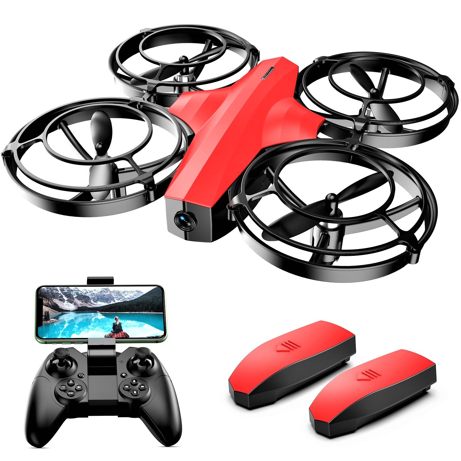 Drona Rc P7 pentru Copii si Adulti,Mod de lupta, Flip 360° ,Camera HD 720P 2.4Ghz FPV Wi Fi ,Functia de gest cu mana,Senzor de gravitatie si Stop de urgenta,Baterie 20 Minute,Rosu