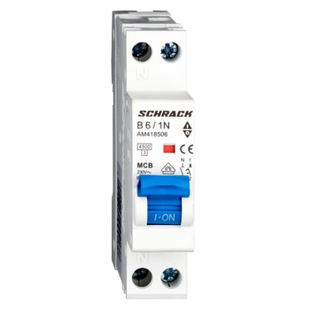 Siguranta automata 1P+N 6A Curba de declansare B, Schrack Amparo, AM418506 B6 Siguranta automata 1P+N 6A Curba de declansare B, Schrack Amparo, AM418506 B6