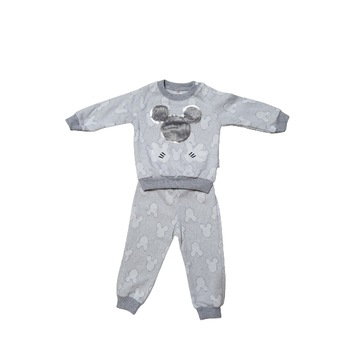 Costum sport, Trening bumbac, 2 piese, bluza maneca lunga, alb -gri Costum sport, Trening bumbac, 2 piese, bluza maneca lunga, alb -gri