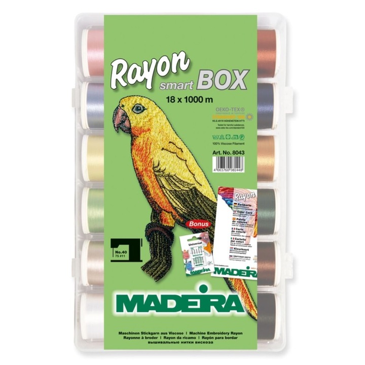 Smartbox cu ata de brodat Rayon Madeira 8043, 18 papiote, finete 40, vascoza 100%