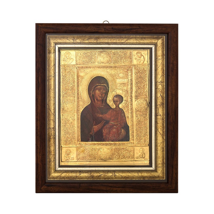 Icoana aurita rama Maica Domnului Eleovrytissa - Izvoratoarea de ulei - Manastirea Vatoped 34x41