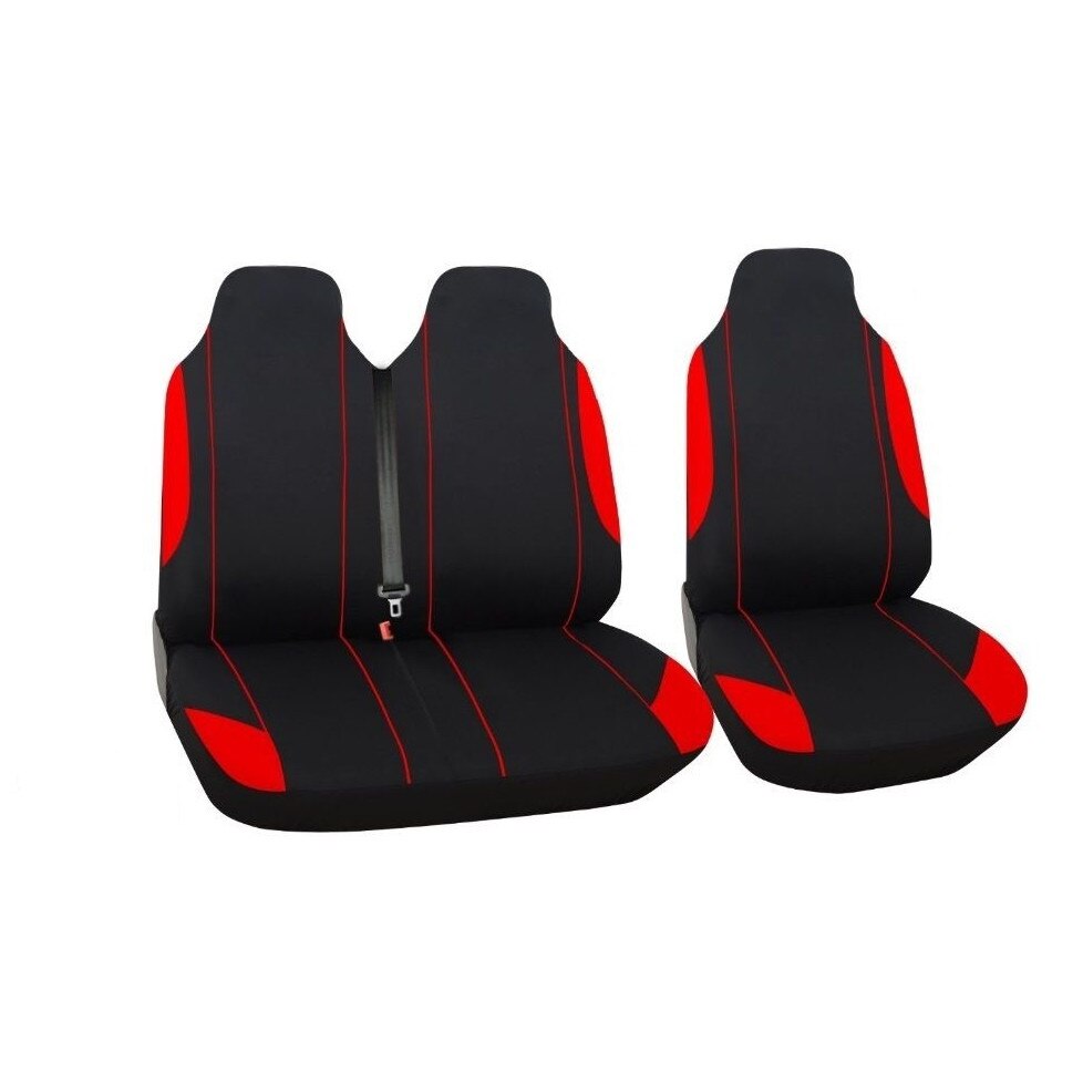 Set Huse Scaune Fata Flexzon Auto Universale VAN Textil Negru/Rosu