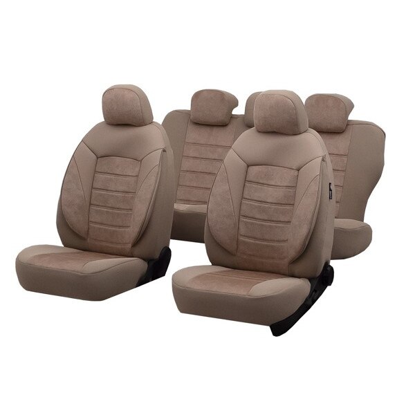 Set huse scaune auto , cu insertii de piele ecologica ,Diamond, 11 piese,Dalauto ,Bej
