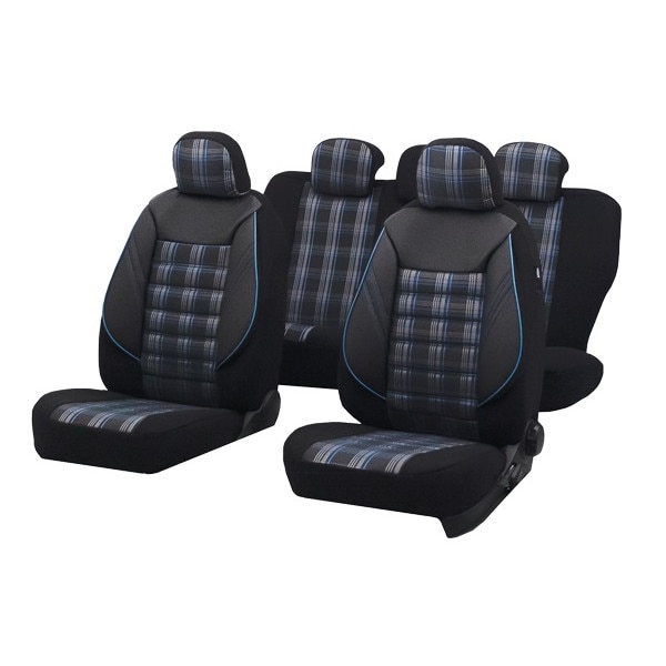 Set huse scaune auto , cu insertii de piele ecologica ,Sport, 11 piese,Dalauto ,Negru Albastru