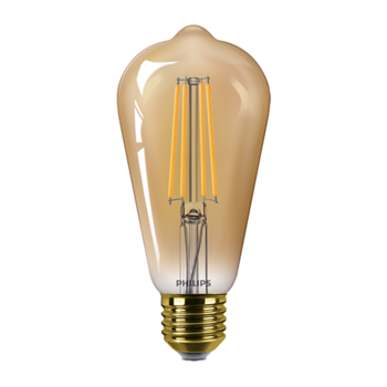 Bec LED vintage Philips ST64, intensitate luminoasa reglabila (dimabil), E27, 5.8W (50W), 640 lm, lumina calda tip flacara (2200K), Auriu Bec LED vintage Philips ST64, intensitate luminoasa reglabila (dimabil), E27, 5.8W (50W), 640 lm, lumina calda tip flacara (2200K), Auriu
