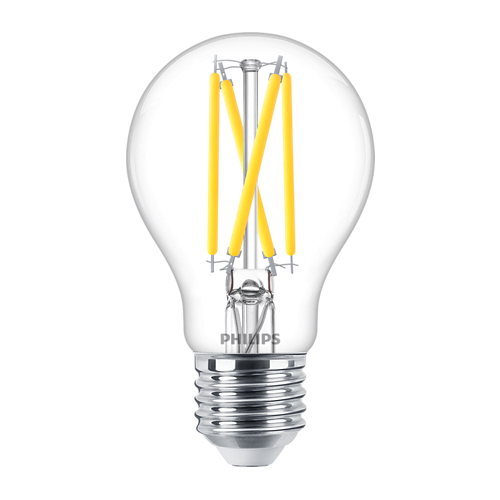 Bec LED vintage Philips Classic A60, putere reglabila (dimabil), E27, 5.9W (60W), 806 lm, lumina calda (2200-2700K), clasa energetica D