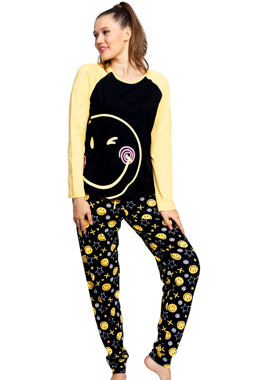 Pijama Dama, Vienetta, Model Smiley Face Culoare Negru