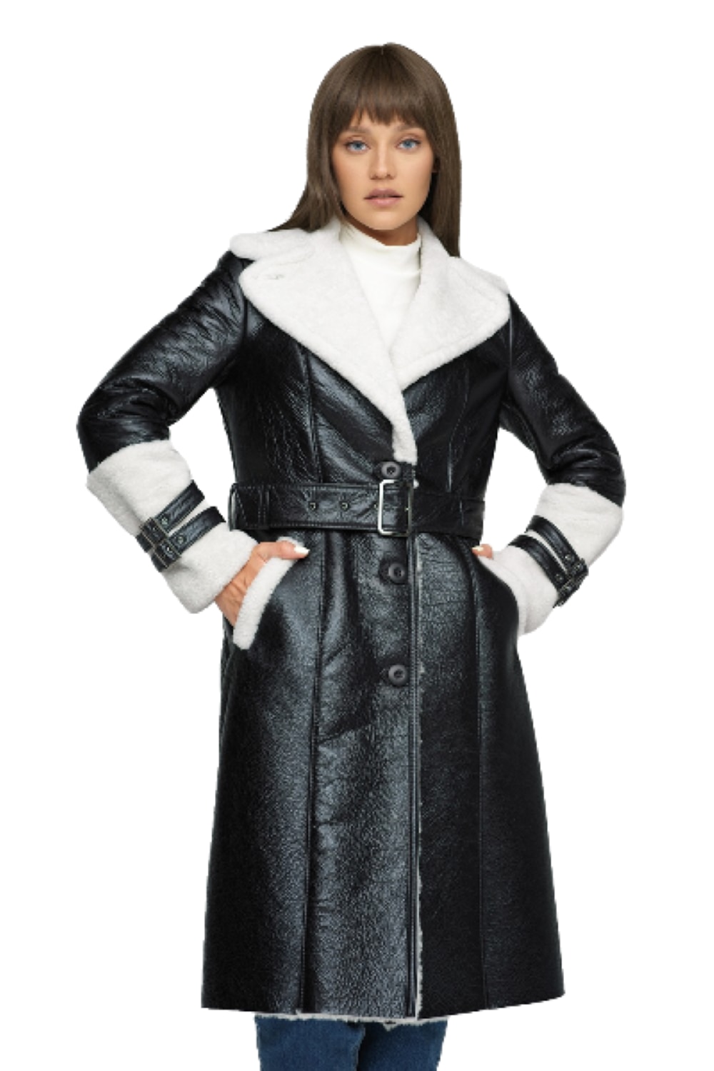 Palton din blana de miel 2039, Negru