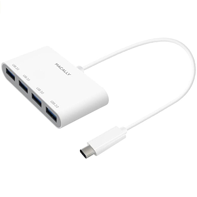 Hub USB cu 4 porturi USB pentru dispozitive cu USB-C, Macally USB-C to USB-A Hub , (alb)