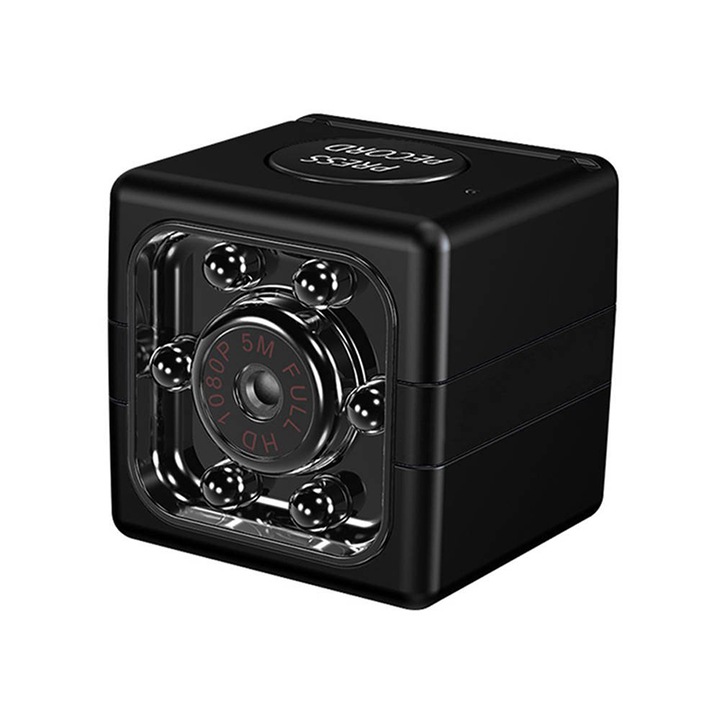 Mini megfigyelő / kémkamera, finom és könnyen elrejthető, FullHD, mozgásérzékelő, 200 mAh (60 perc), állvány és klip, fekete