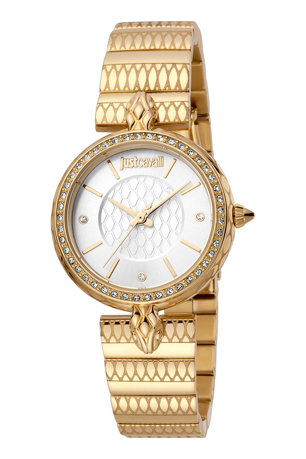 JUST CAVALLI, Ceas din otel inoxidabil decorat cu zirconia, Auriu