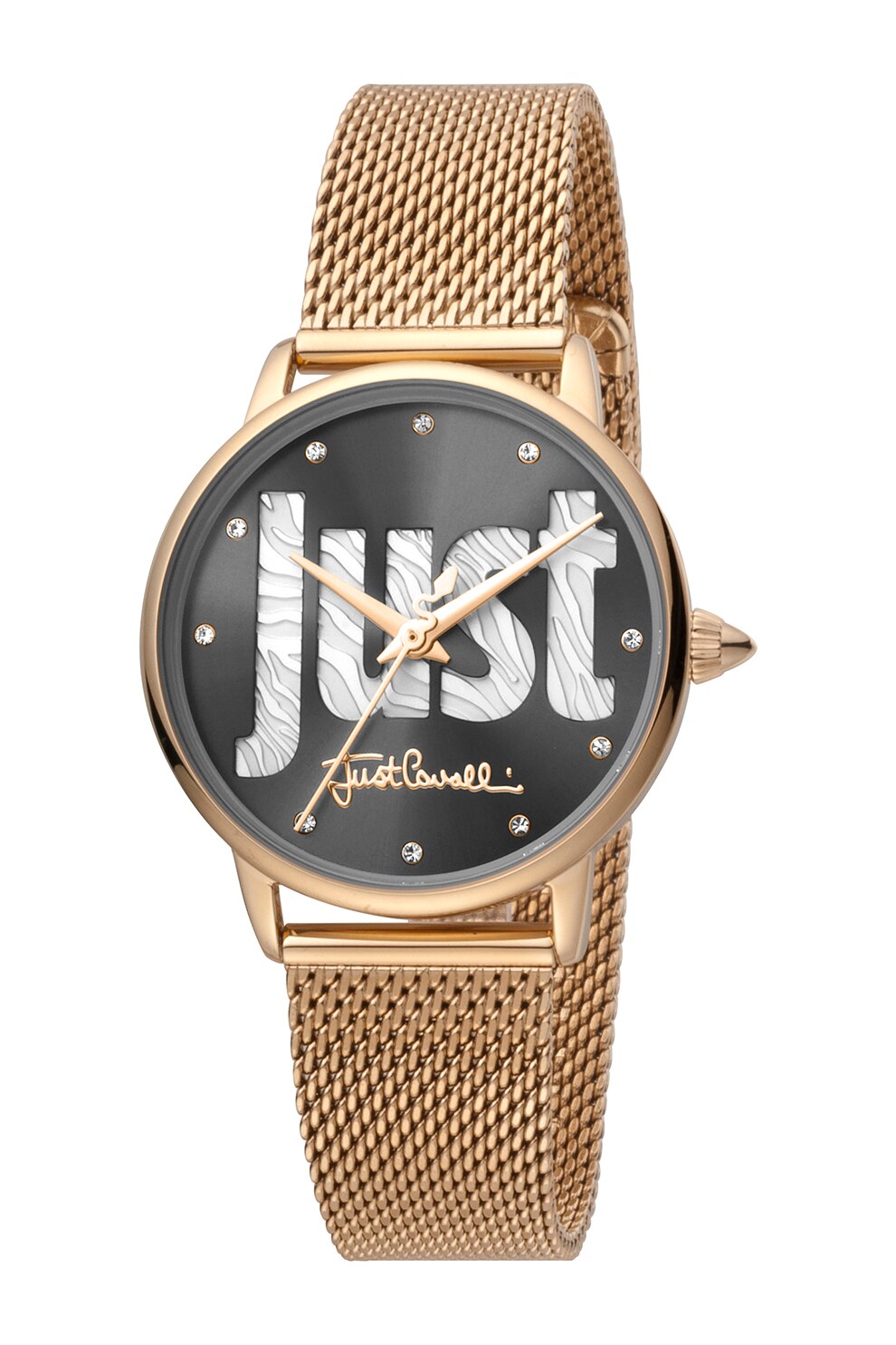 JUST CAVALLI, Ceas din otel inoxidabil cu bratara cu model plasa, Maro bronz