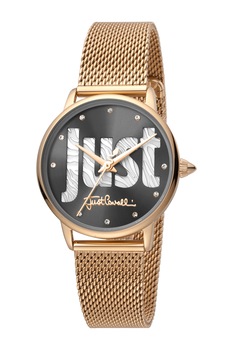 JUST CAVALLI, Ceas din otel inoxidabil cu bratara cu model plasa, Maro bronz JUST CAVALLI, Ceas din otel inoxidabil cu bratara cu model plasa, Maro bronz