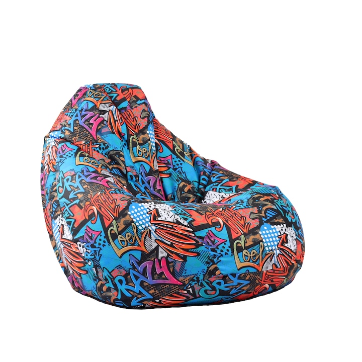 Pufrelax Nirvana Grande Fotel, Street Art minta, nyomtatott, kültéri használatra alkalmas, polisztirol gyöngyökkel töltve
