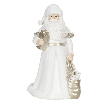 Figurina Mos Craciun din polirasina alba aurie 17 cm x 17 cm x 31 h Figurina Mos Craciun din polirasina alba aurie 17 cm x 17 cm x 31 h