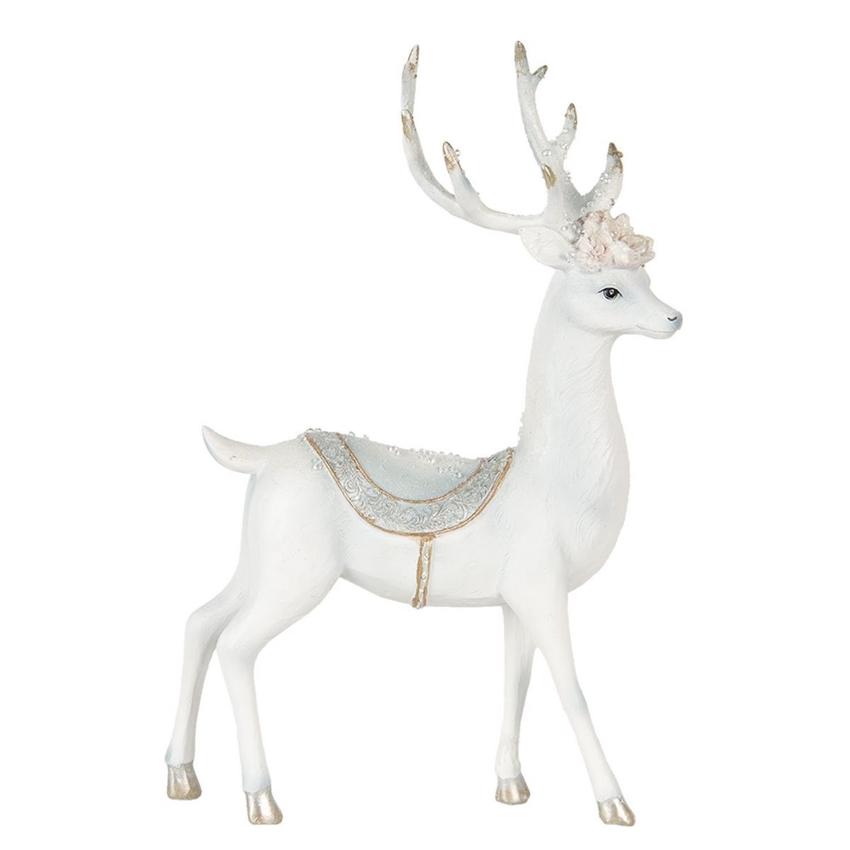 Figurina Ren din polirasina alba aurie 20 cm x 9 cm x 32 h