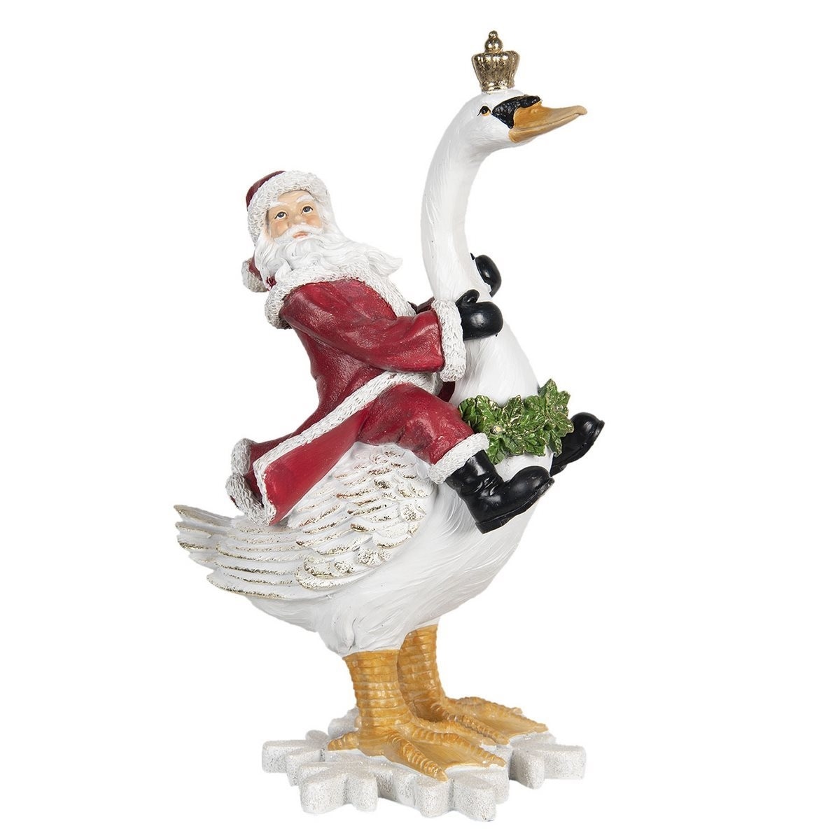 Figurina Mos Craciun cu Lebada din polirasina 25 cm x 16 cm x 39 h