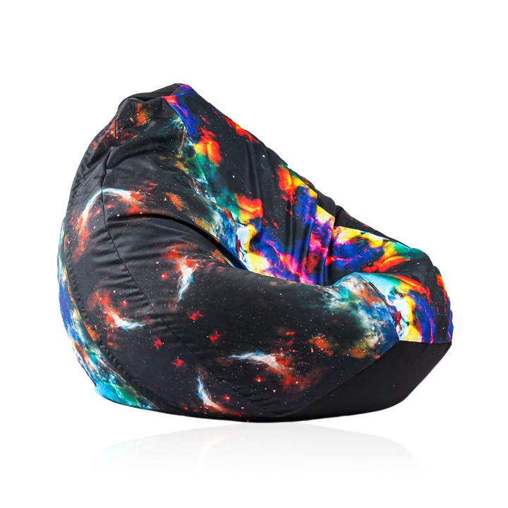 Fotoliu Puf tip Sac Nirvana Grande, Lagoon Nebula, Imprimat, pretabil si la exterior, umplut cu perle polistiren