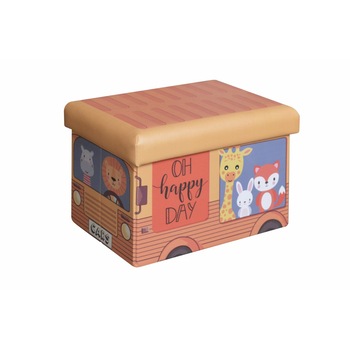 Taburet pliabil cu spatiu de depozitare pentru copii, mode Autobuz Happy, Multicolor Taburet pliabil cu spatiu de depozitare pentru copii, mode Autobuz Happy, Multicolor