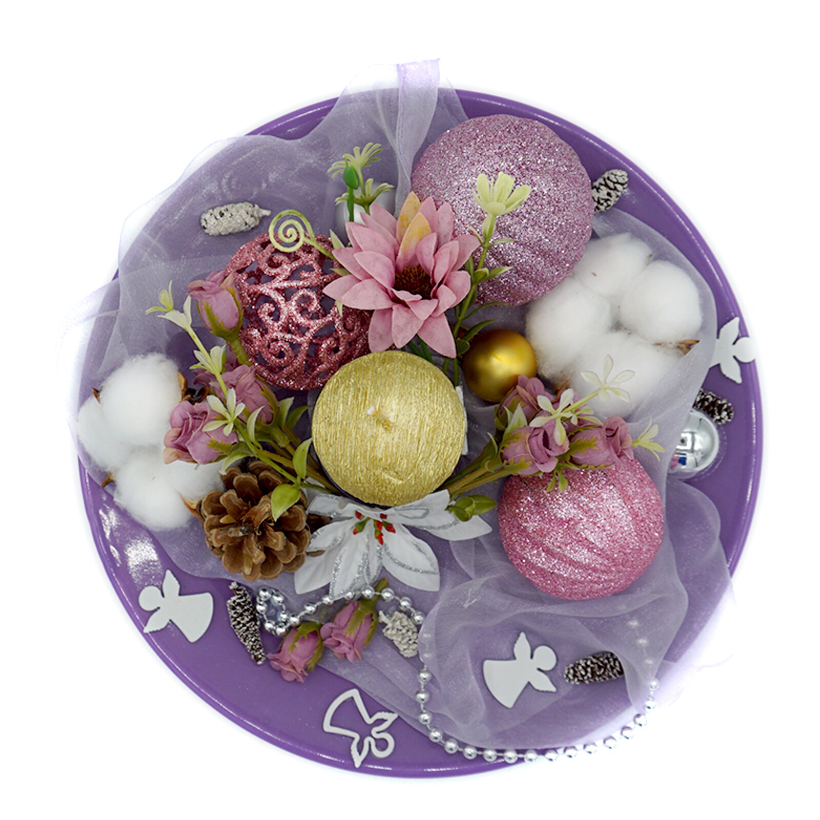 Aranjament de craciun cu lumanare detasabila, Regalo - Iarna, 30 cm