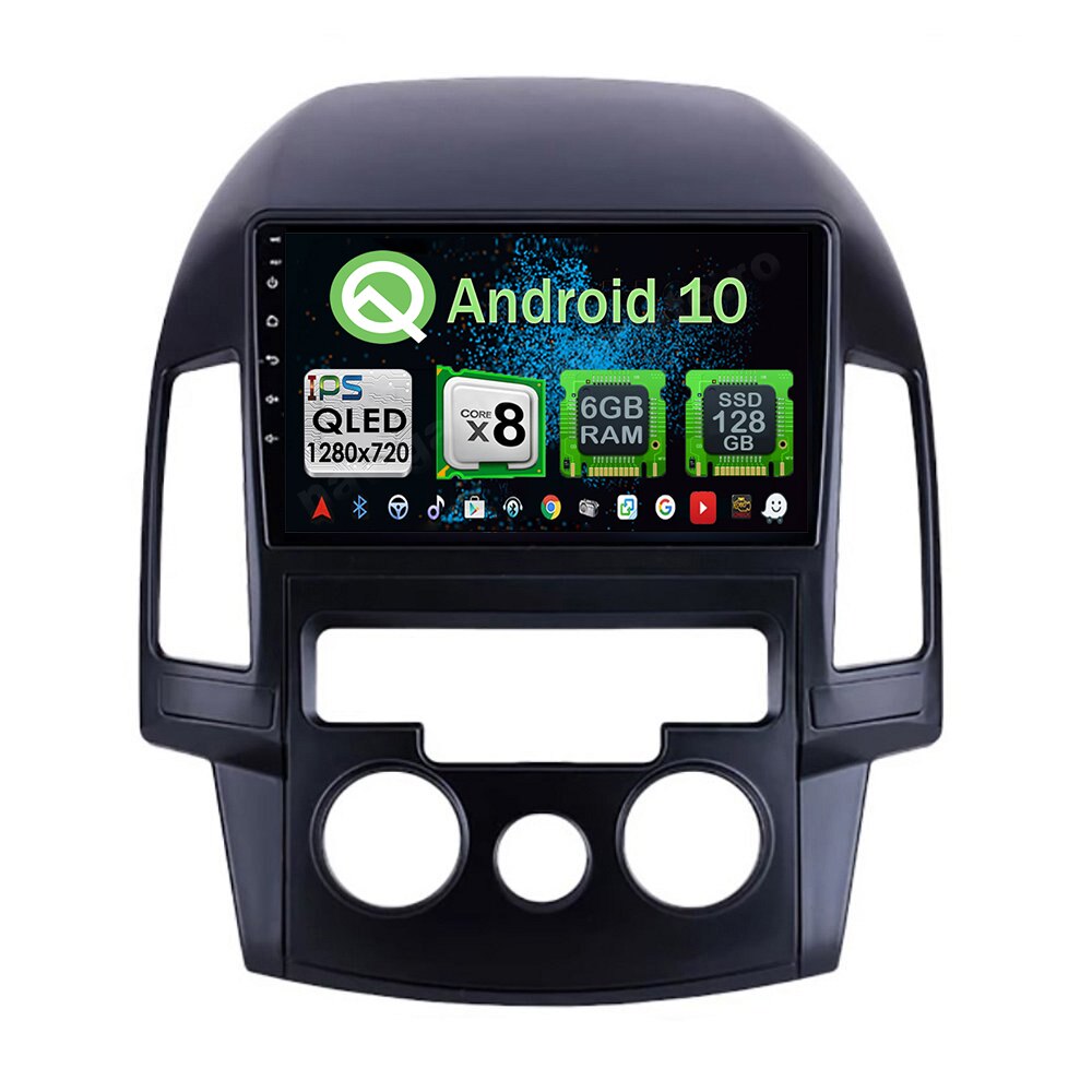 Navigatie Carplay Android 10 Hyundai I30 2009-2012 Clima Manuala Octa Core 6GB Ram 128GB SSD Ecran 9 inch Ips NAVD-US90i30AC