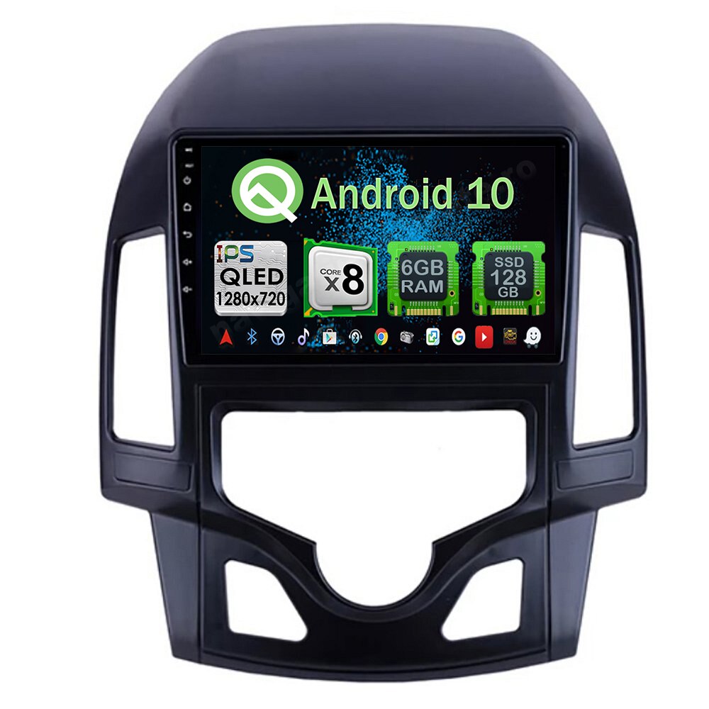 Navigatie Carplay Android 10 Hyundai I30 2009-2012 Clima Automata Octa Core 6GB Ram 128GB SSD Ecran 9 inch Ips NAVD-US90i30