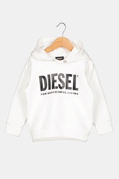 Diesel, Hanorac cu imprimeu logo contrastant, 132 CM, Alb optic/Negru Diesel, Hanorac cu imprimeu logo contrastant, 132 CM, Alb optic/Negru