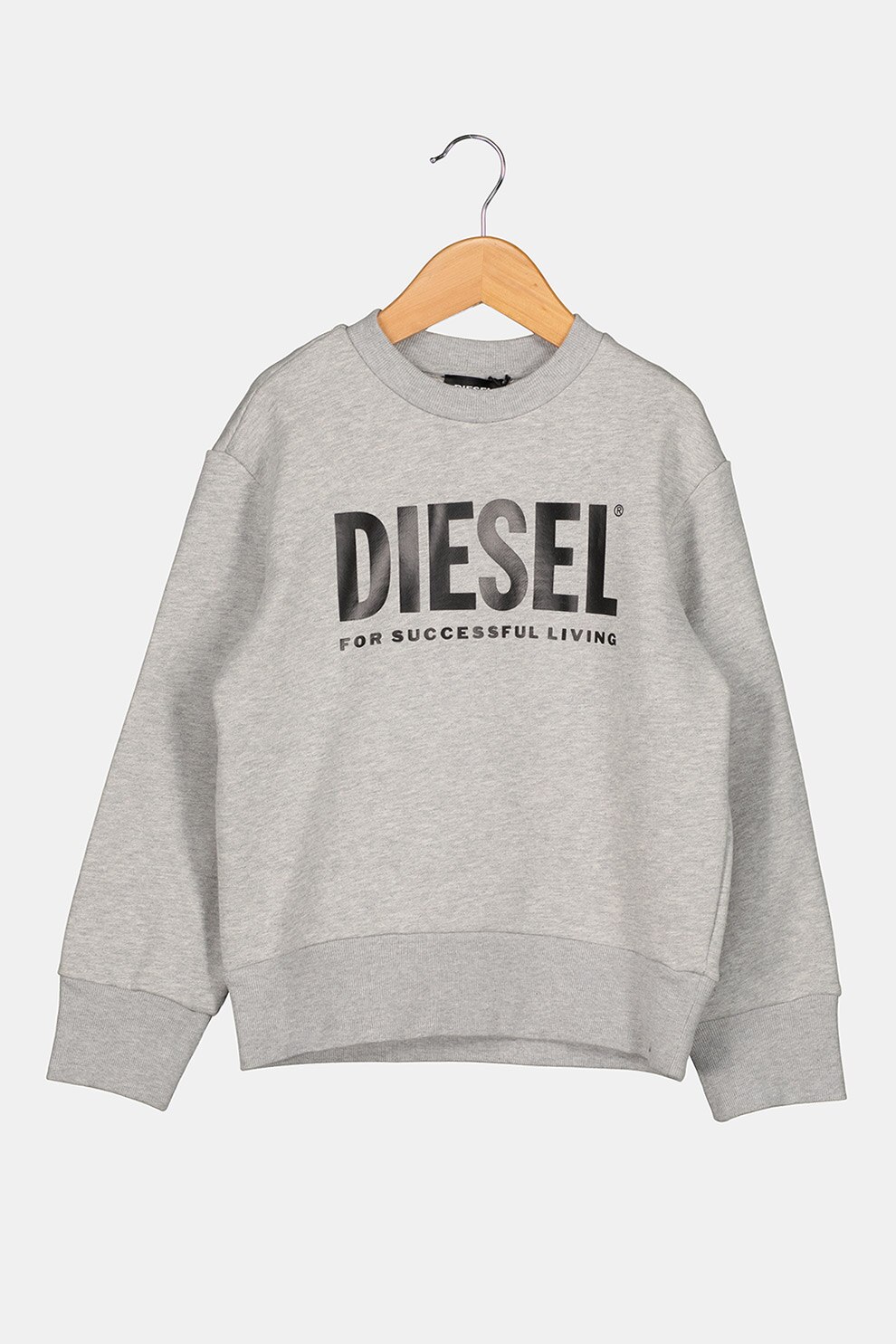 Diesel, Bluza sport cu decolteu la baza gatului si imprimeu logo contrastant, Gri melange/Negru