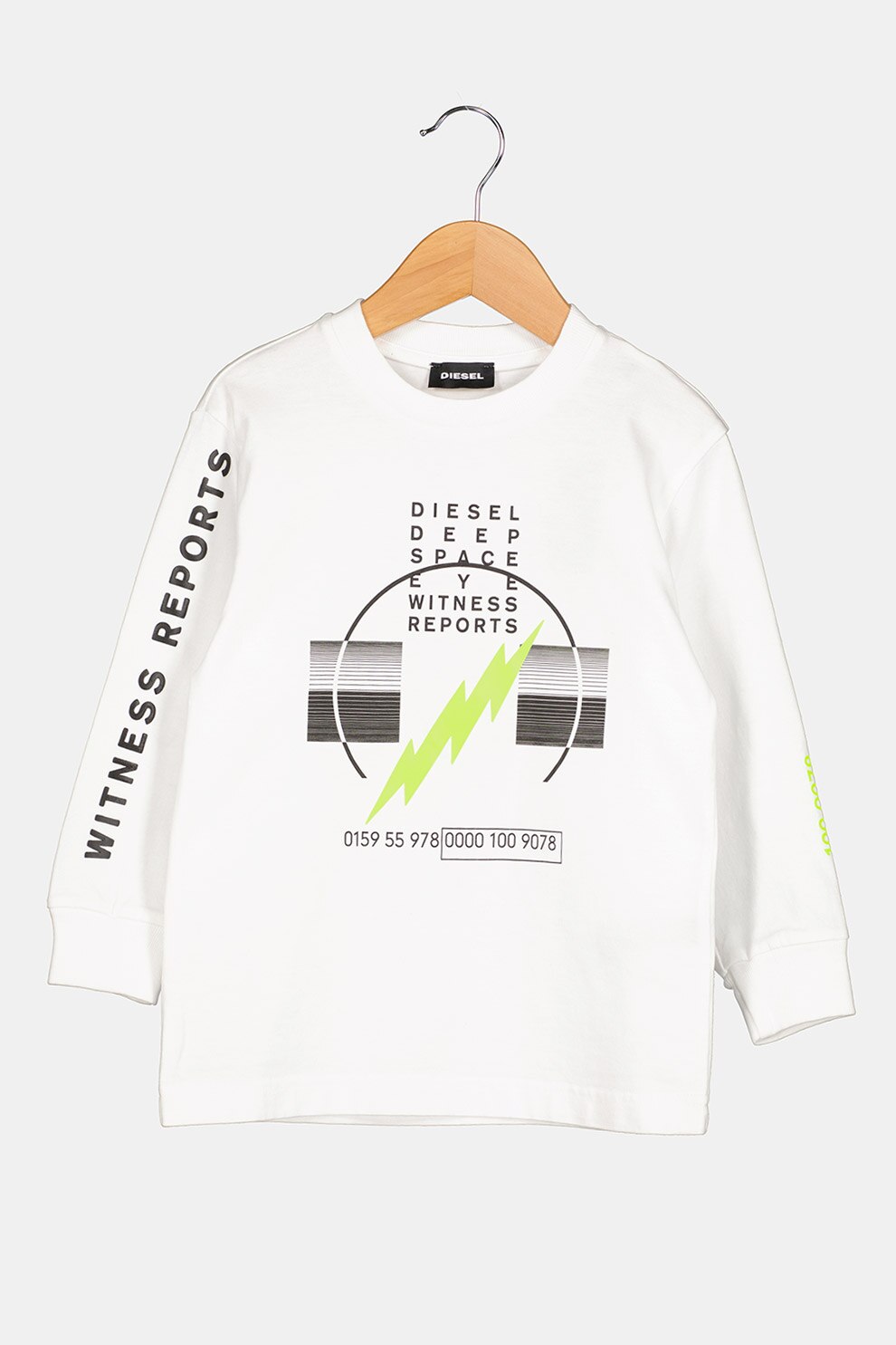 Diesel, Bluza sport cu imprimeu logo si grafic, Alb optic/Negru/Galben neon