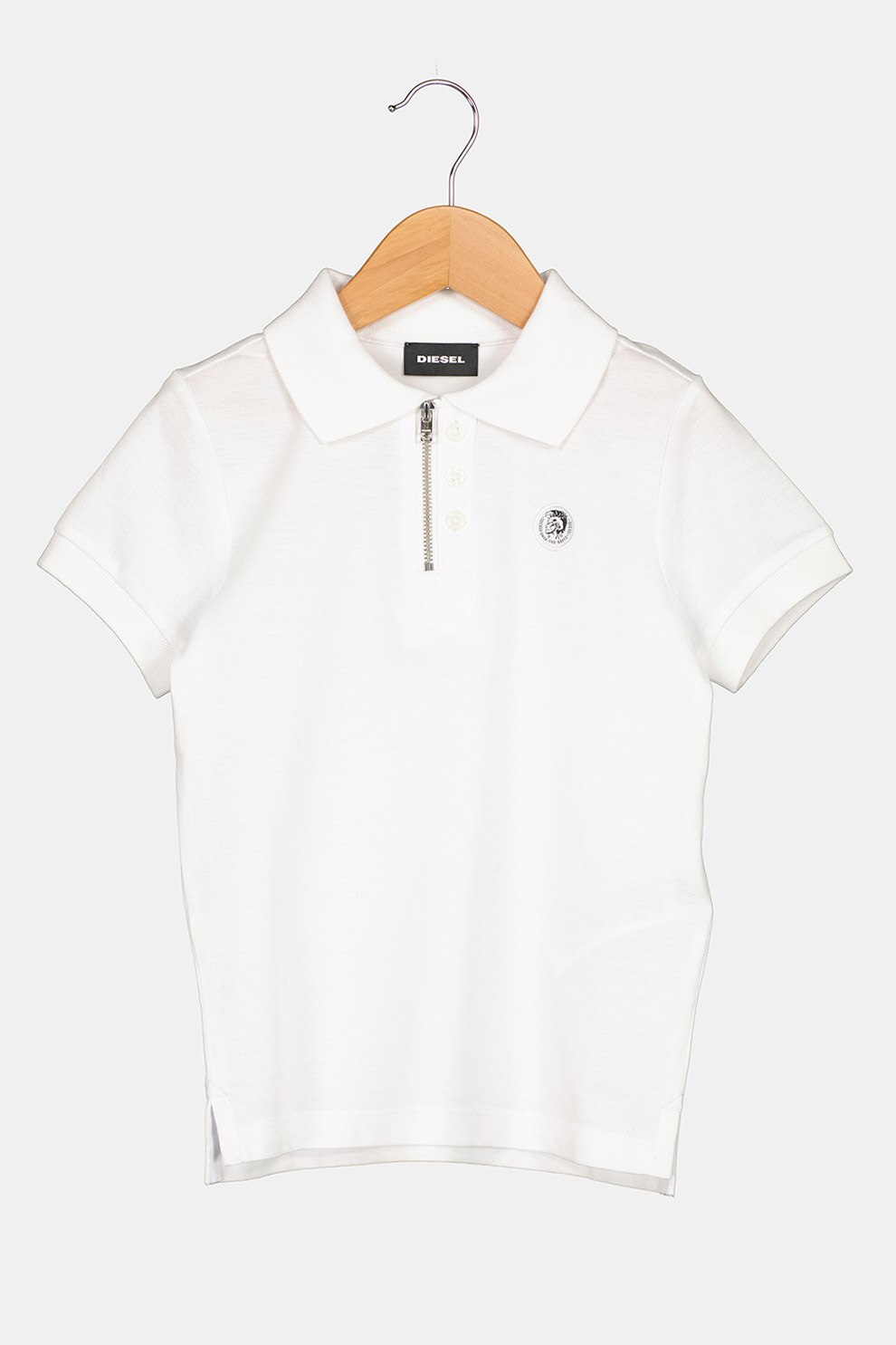 Diesel, Tricou polo de bumbac cu slituri laterale, Alb optic