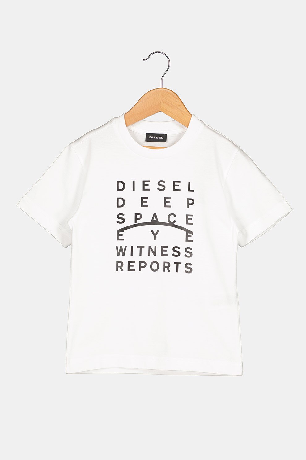 Diesel, Tricou de bumbac cu imprimeu text si logo, Alb optic/Negru