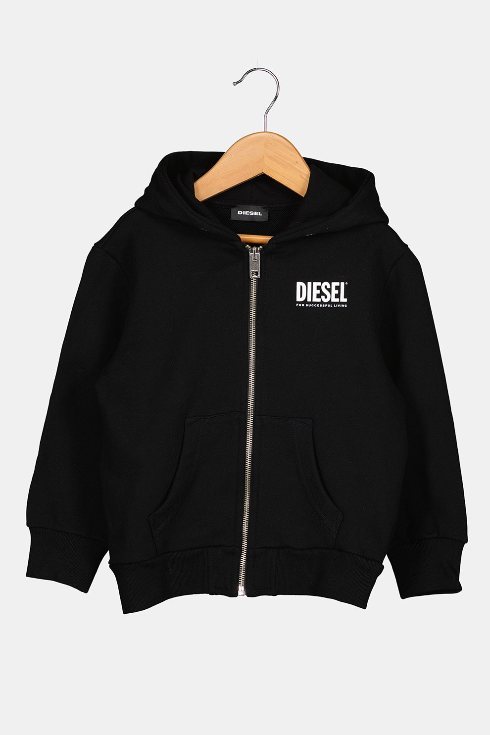 Diesel, Hanorac cu imprimeu logo si fermoar, Negru/Alb