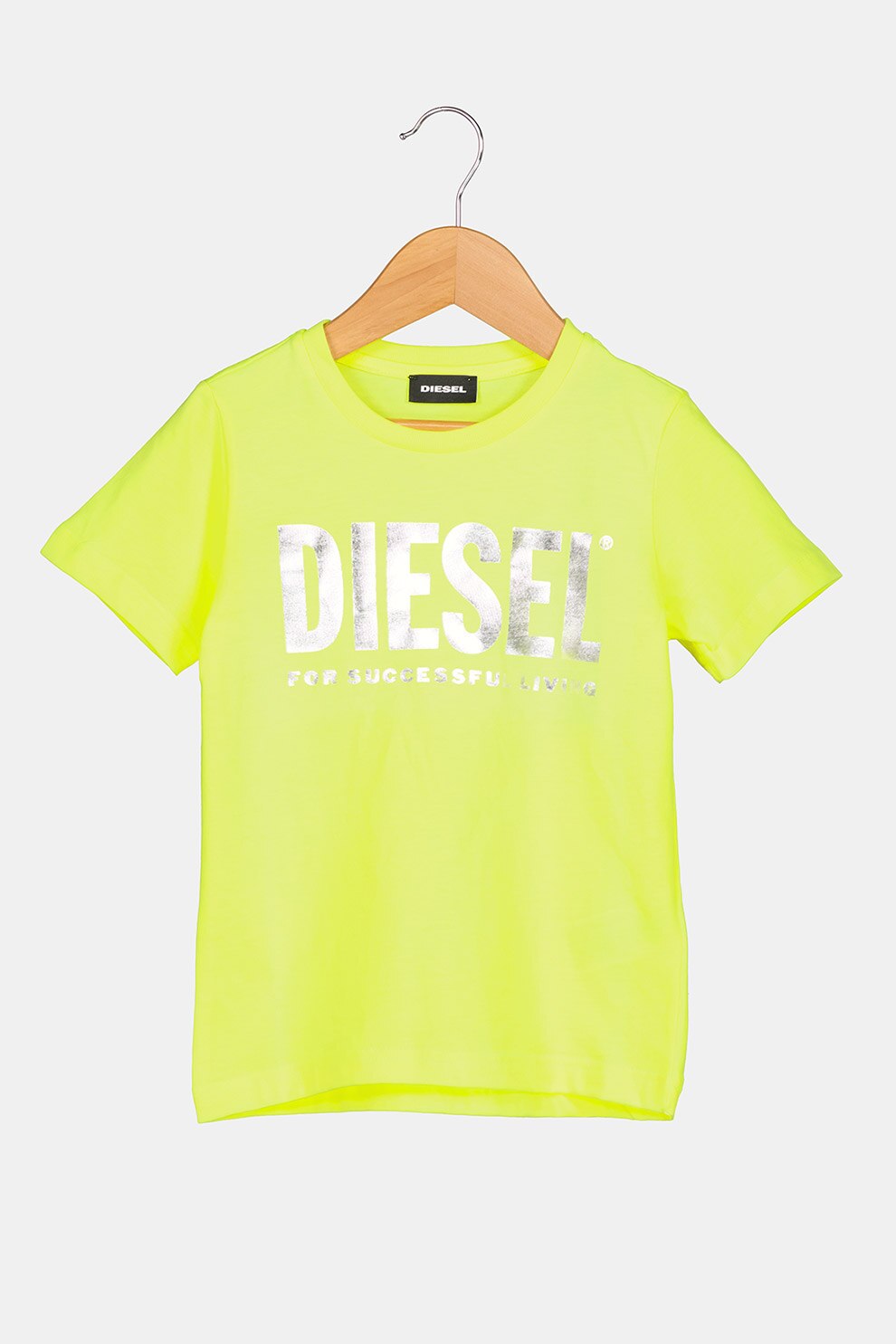 Diesel, Tricou cu imprimeu logo, Galben neon/Argintiu