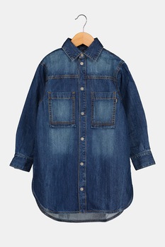 Diesel, Rochie-camasa de denim cu buzunare, Albastru inchis Diesel, Rochie-camasa de denim cu buzunare, Albastru inchis