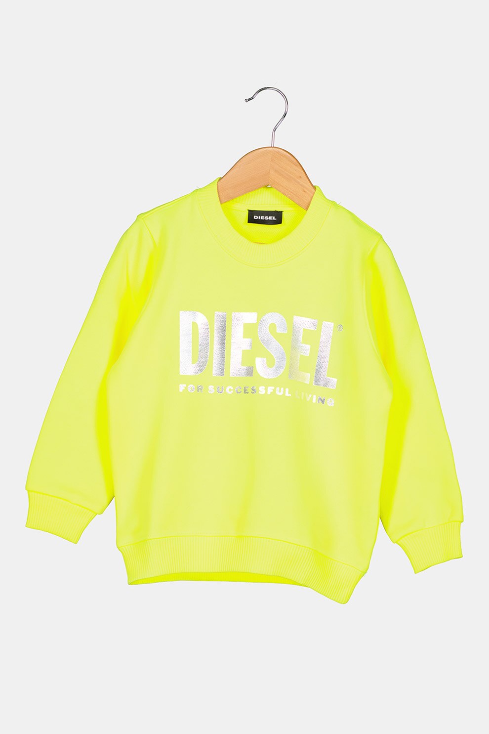 Diesel, Bluza sport cu decolteu la baza gatului si imprimeu logo metalizat, Galben/argintiu