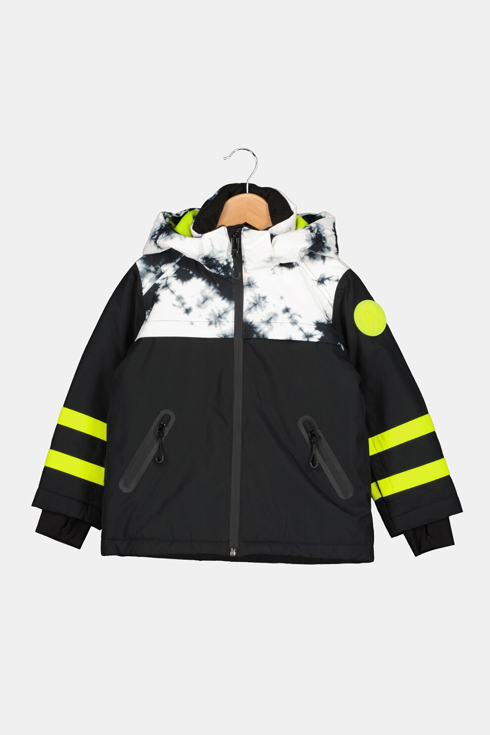 Diesel, Geaca cu vatelina si fermoar, Negru/Alb/Galben