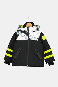 Diesel, Geaca cu vatelina si fermoar, Negru/Alb/Galben Diesel, Geaca cu vatelina si fermoar, Negru/Alb/Galben