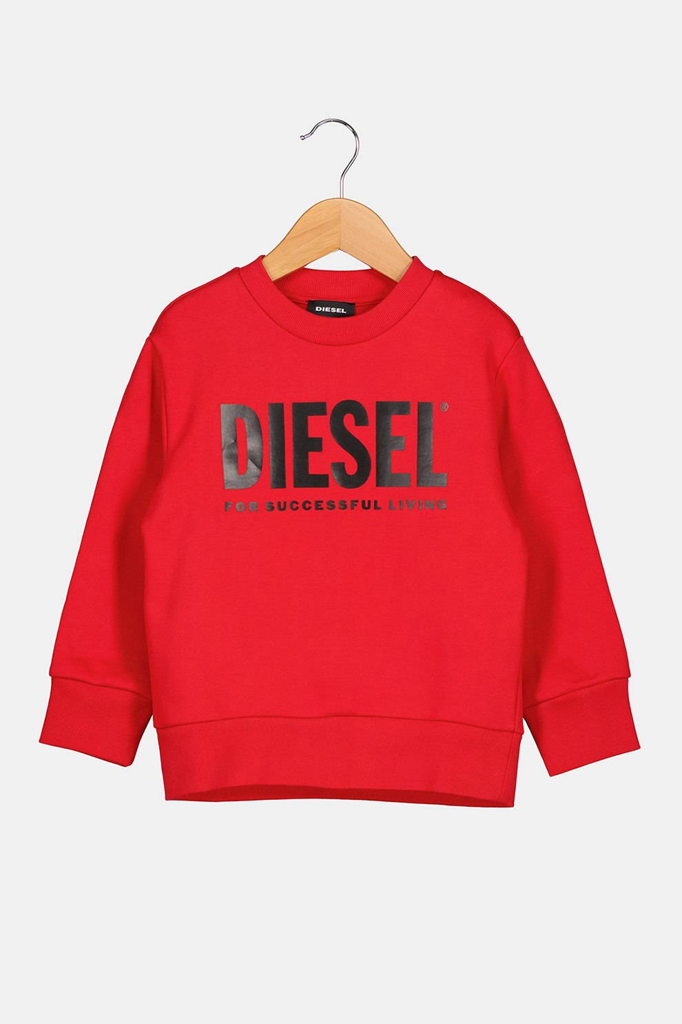 Diesel, Bluza sport cu decolteu la baza gatului si imprimeu logo contrastant, Rosu/Negru