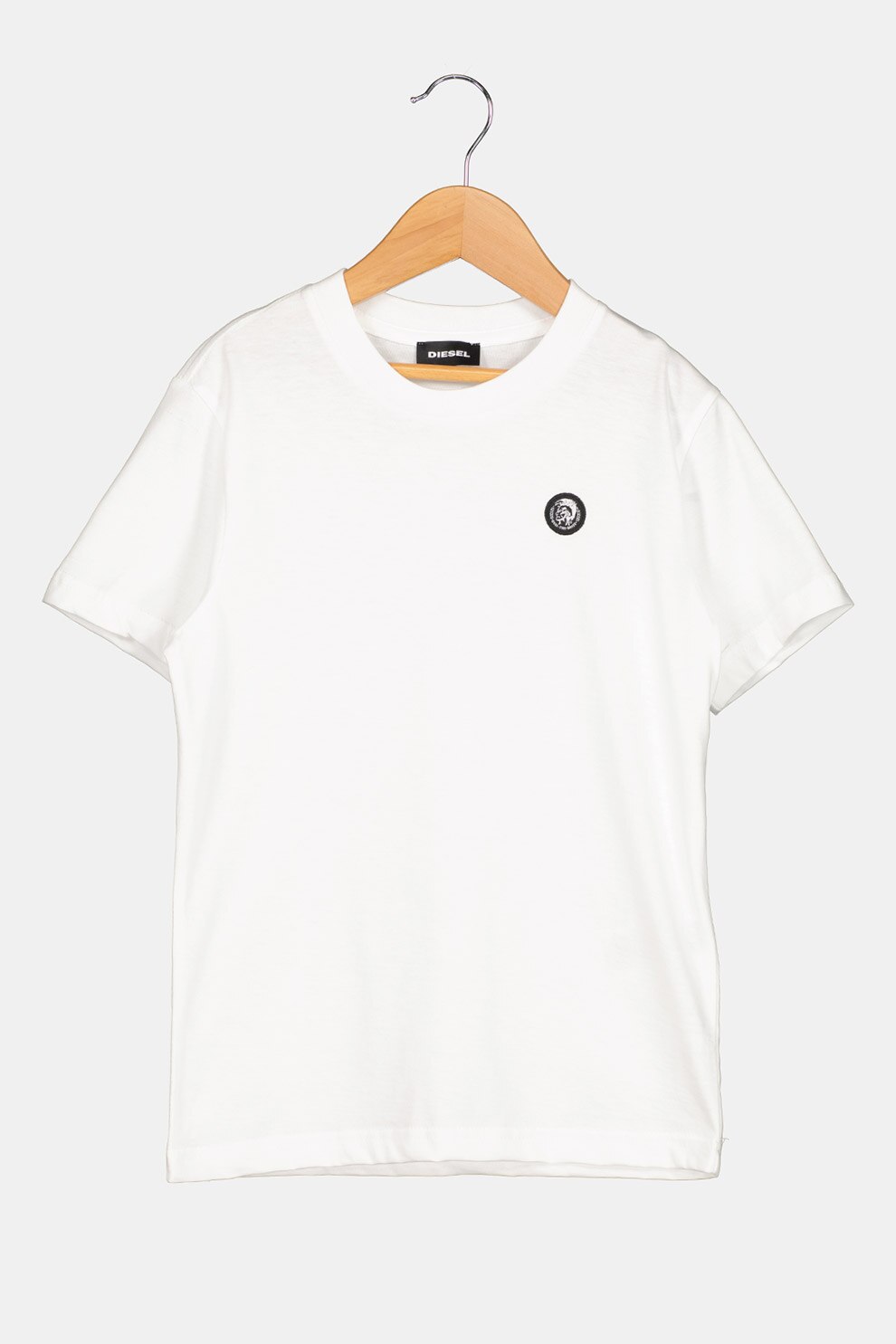 Diesel, Tricou de bumbac cu decolteu la baza gatului si logo, Alb optic