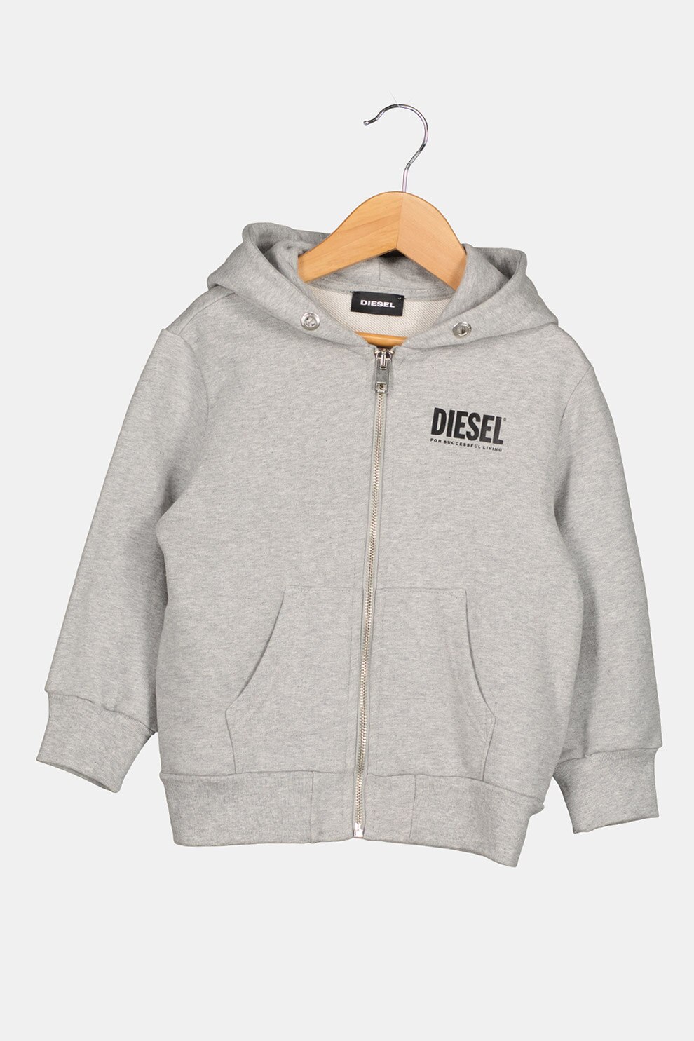 Diesel, Hanorac cu imprimeu logo si fermoar, Gri melange/Negru