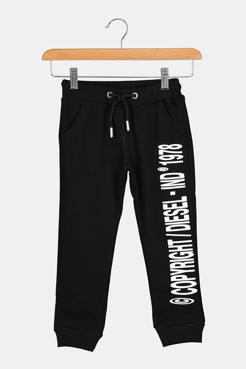 Diesel, Pantaloni sport conici cu snur, Negru/Alb