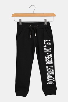 Diesel, Pantaloni sport conici cu snur, Negru/Alb Diesel, Pantaloni sport conici cu snur, Negru/Alb