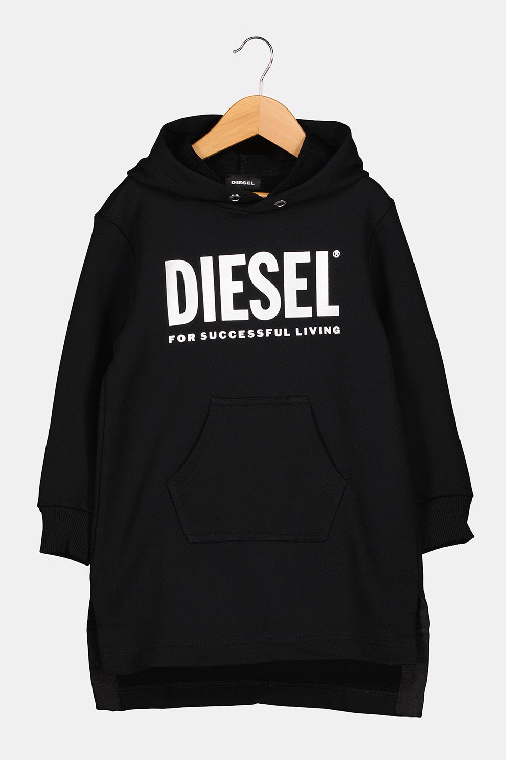 Diesel, Rochie-hanorac asimetrica cu buzunar kangaroo, Negru/Argintiu